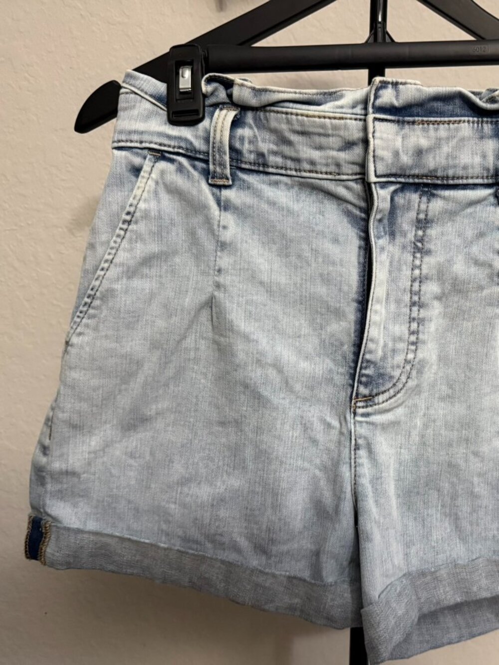 Express Shortie Super High Rise Light Wash Cuffed Denim Shorts